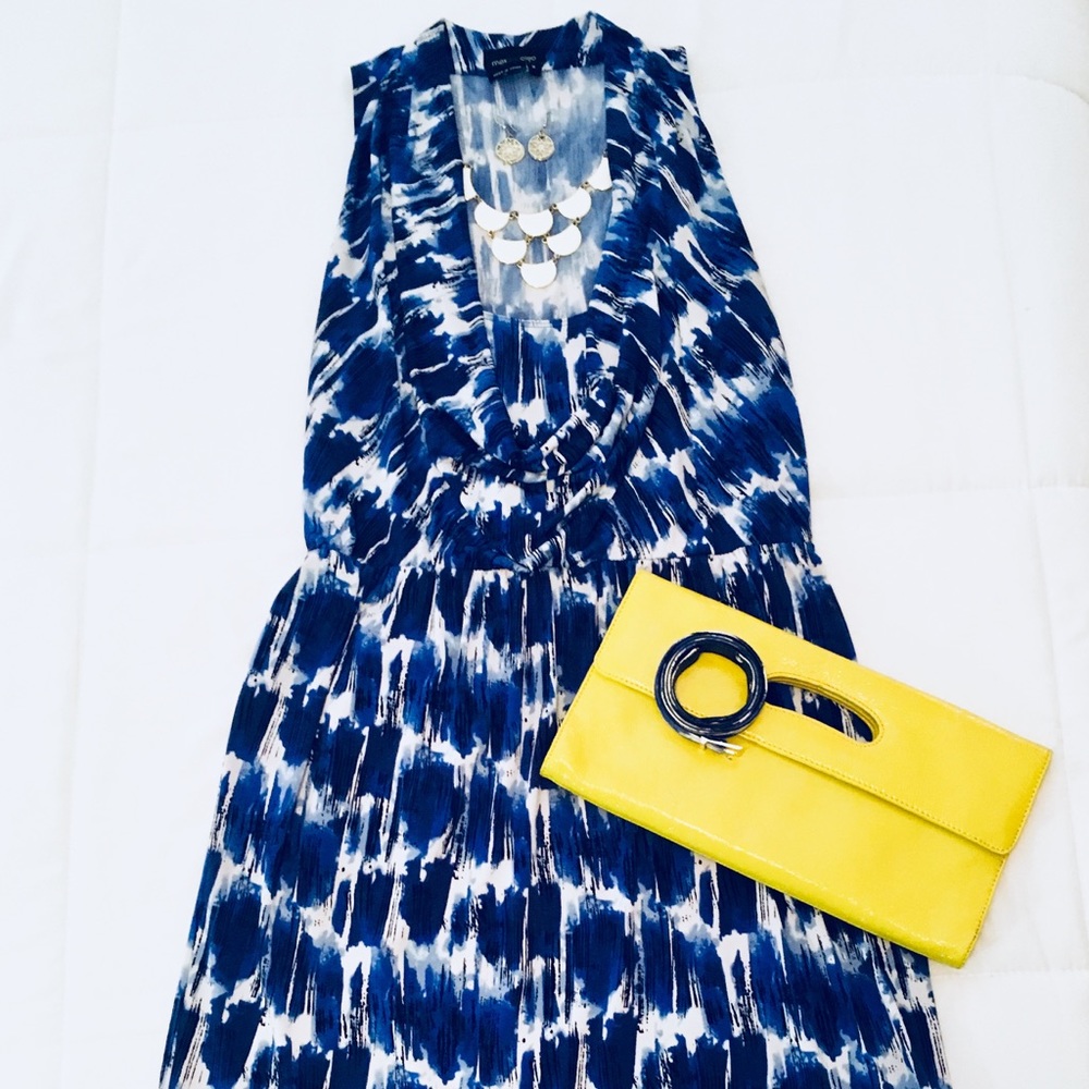 Max & Cleo Blue Printed Cow Neck Dress